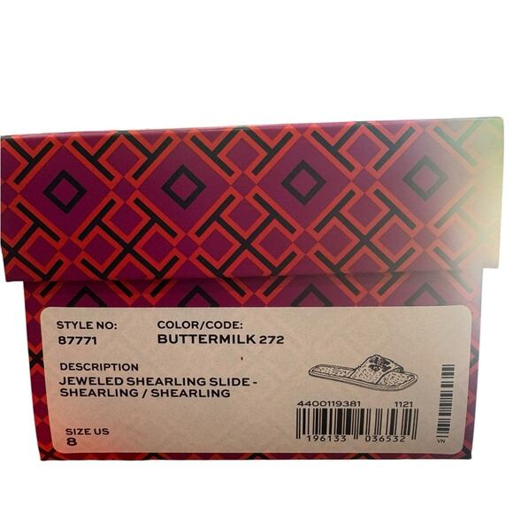 Tory Burch Jeweled Double T Shearling Fur Slide sandals NEW Size 8 - Picture 14 of 15